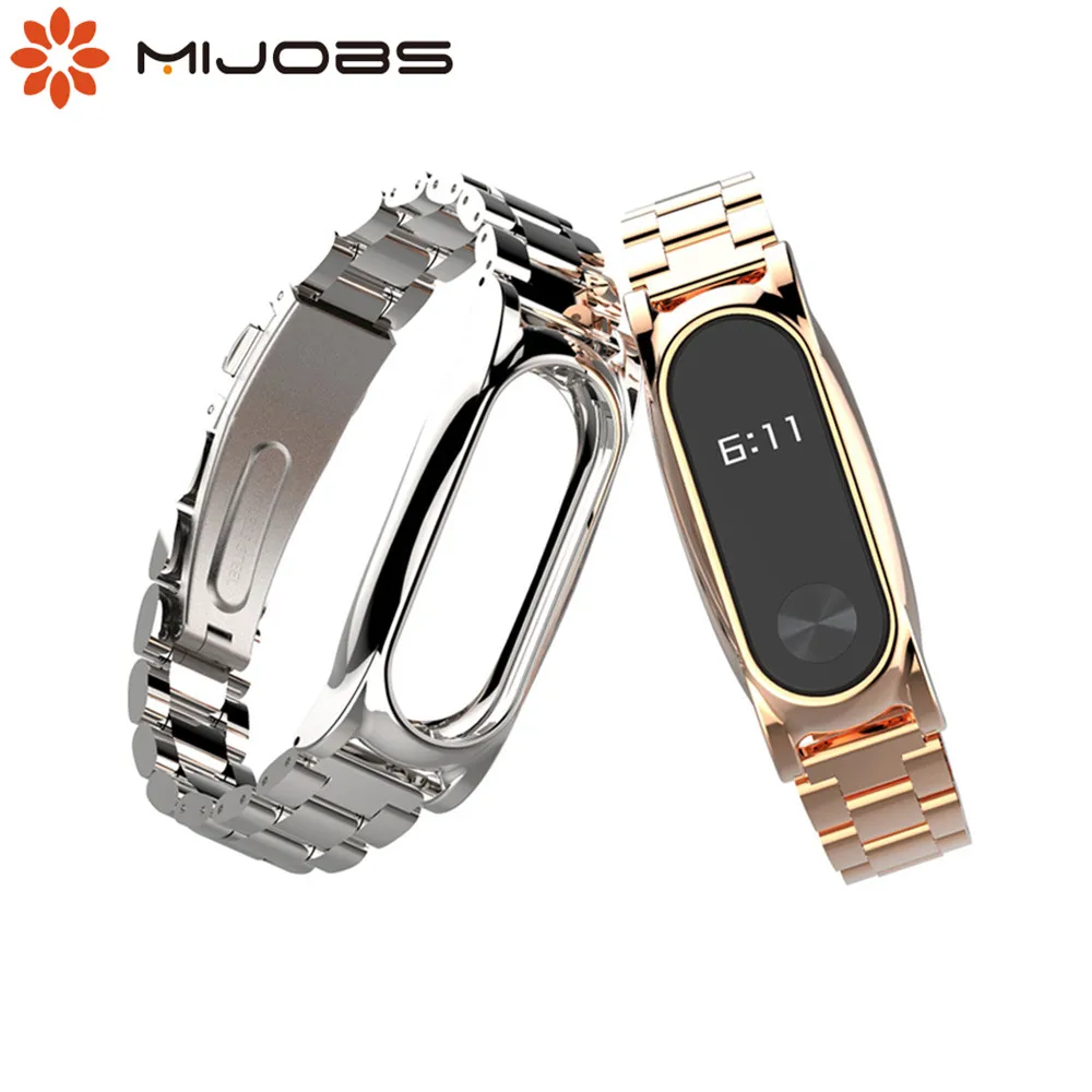 

Original mijobs Metal Strap For Xiaomi Mi Band 2 Screwless Stainless Steel Bracelet Wristbands Replace Accessories For Mi Band 2
