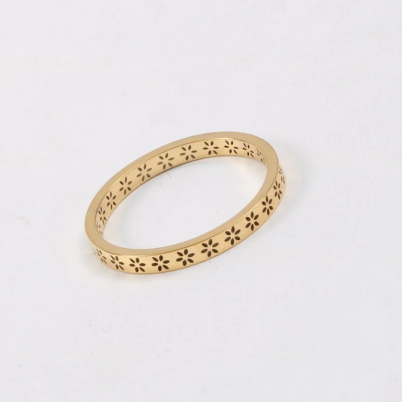 

Joolim Jewelry Wholesale 18K Gold Plated Dainty Flower Hollow Rings Stainless Steel for Women Rings