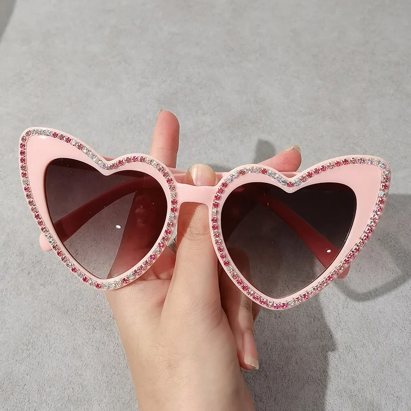 

Colorful custom love diamond glasses cute pink peach heart shaped sunglasses for women girls, As the picture shows