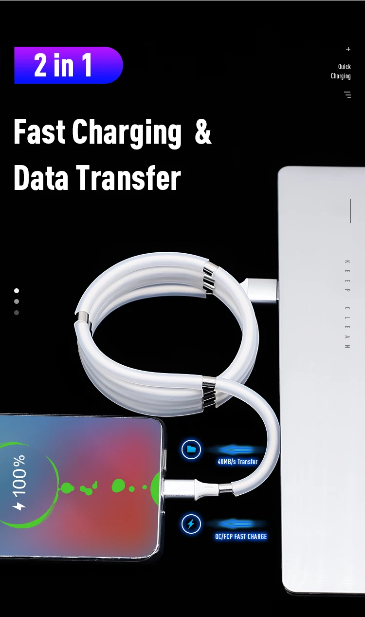 Easy-Coil Redesigned Self Winding Magnet Micro USB Fast Supercalla Charging Data Cable - ANKUX.COM