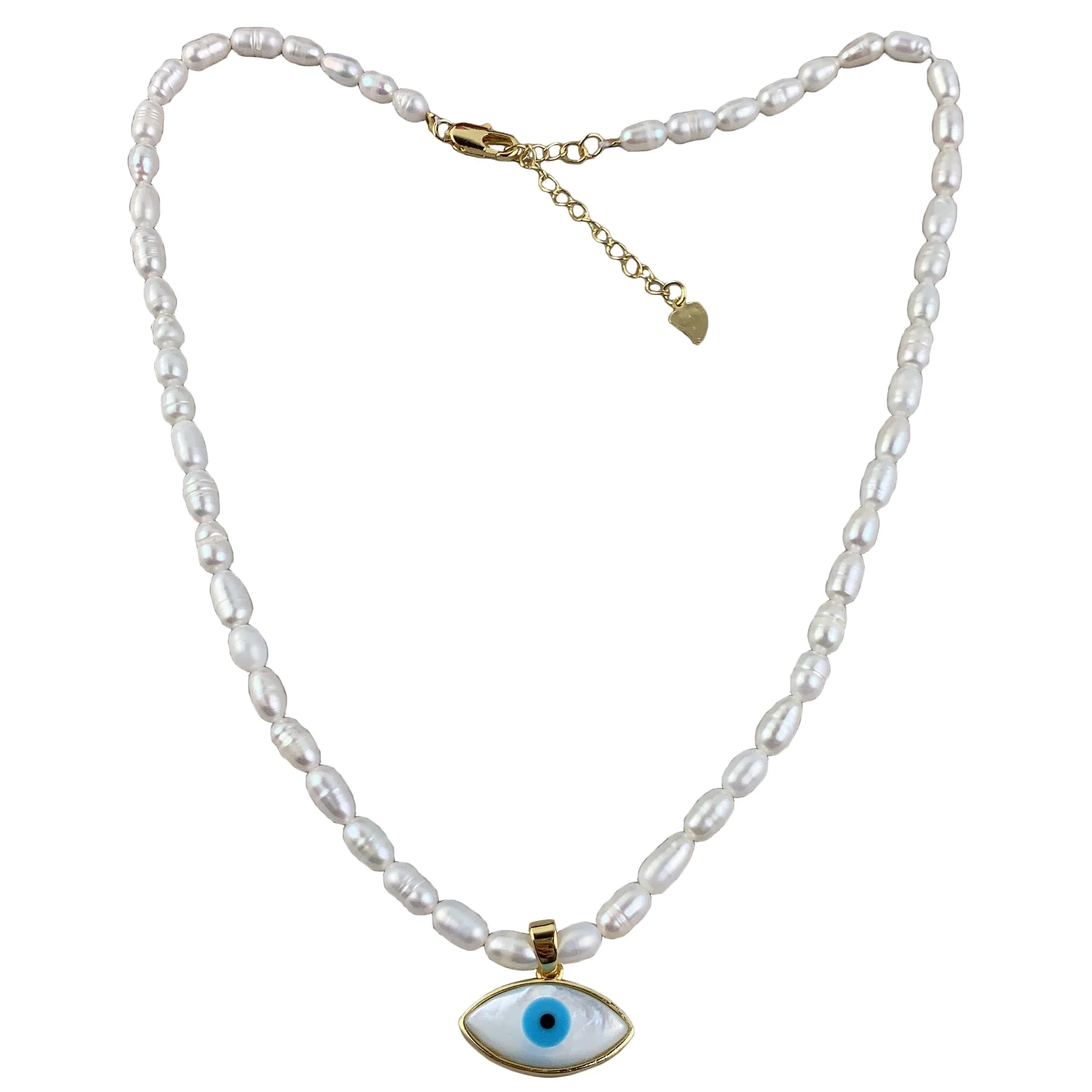 

Fashion Hot Natural Beads Pearl Necklace Women Mother Of Pearl Shell Evil Eye Pendant Beaded Necklaces