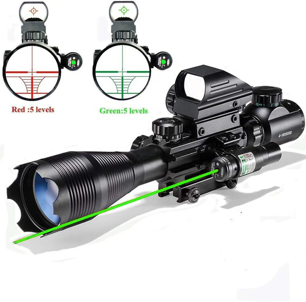 

SPINA hunting with rail mounts red and green reticle laser red dots 4-16X50EG rifle scope 3 in 1 Combo Scope