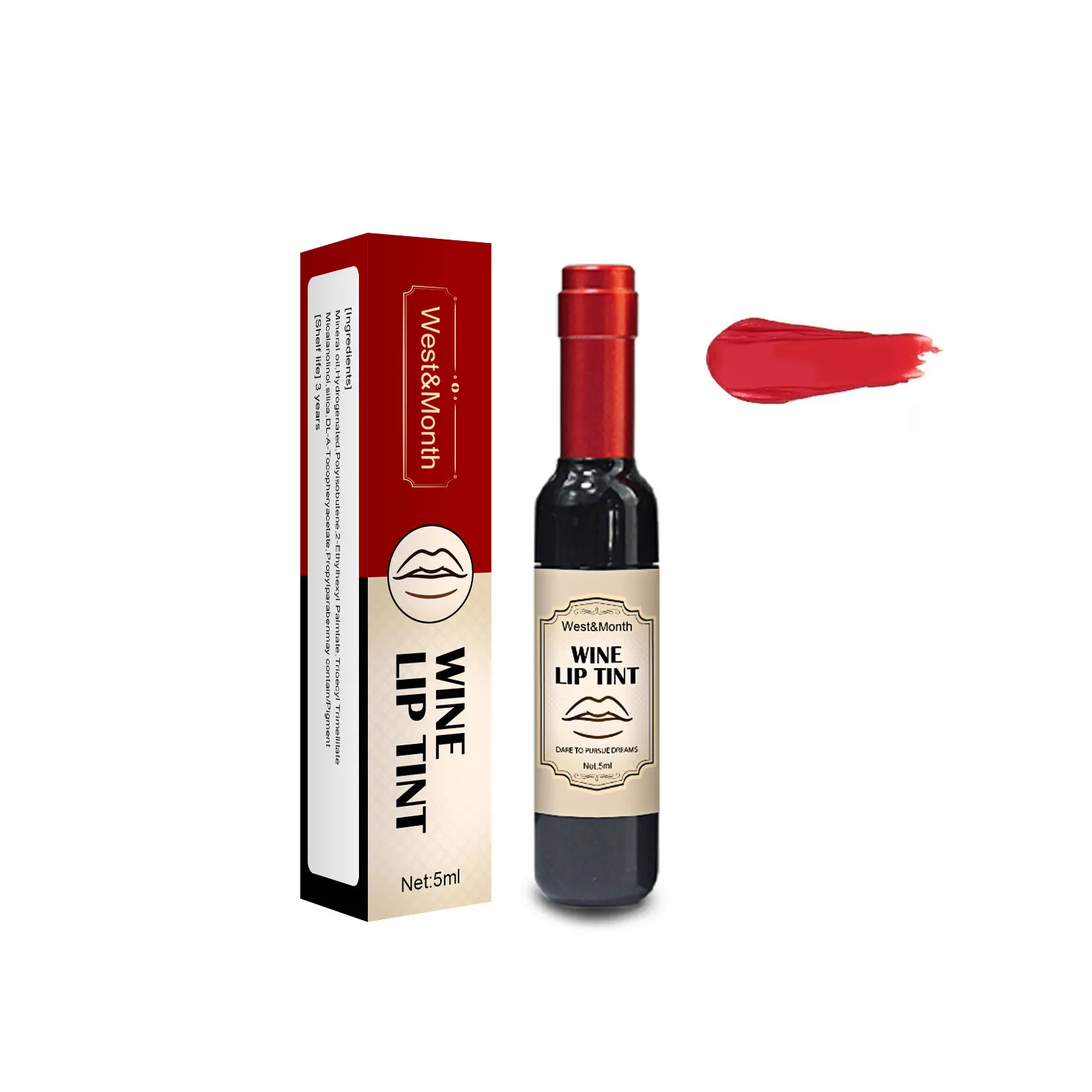 

West&Month OEM Red wine bottle lip glaze set moisturizing non-sticky cup lipstick waterproof multicolor