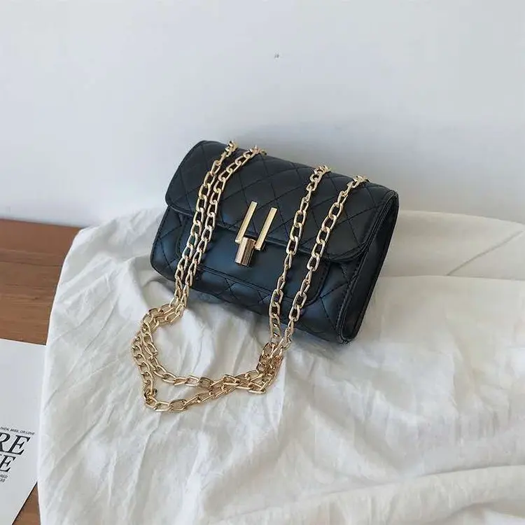 

Tote Handbag Women Small Square Diamond Lattice Bag Pu Solid Zipper Fashion Single Shoulder Messenger Bag With Chain