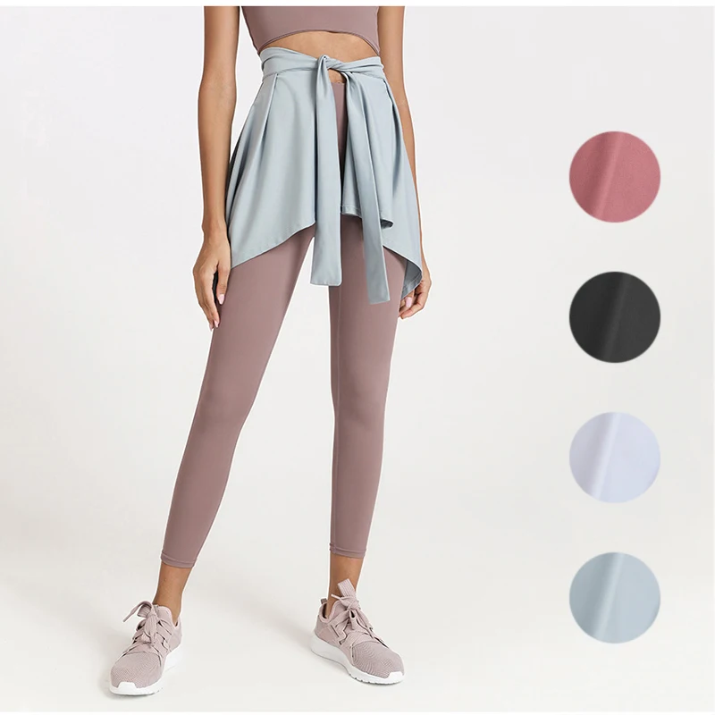 

Lulu solid color smooth quality nude feel nylon women's tennis pleated skirt with self - exposed pocket shorts