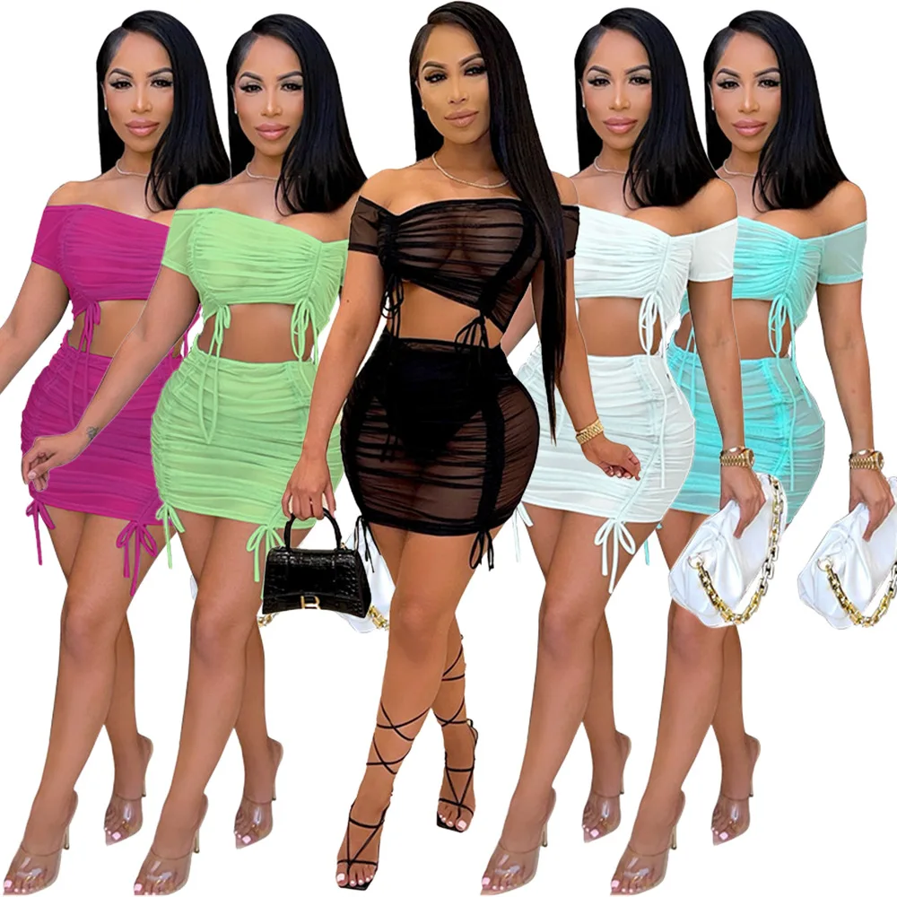 

New Design Summer Off Shoulder set Trendy Popular Womens Two Piece Sets Women 2 Piece Outfits Skirt Set