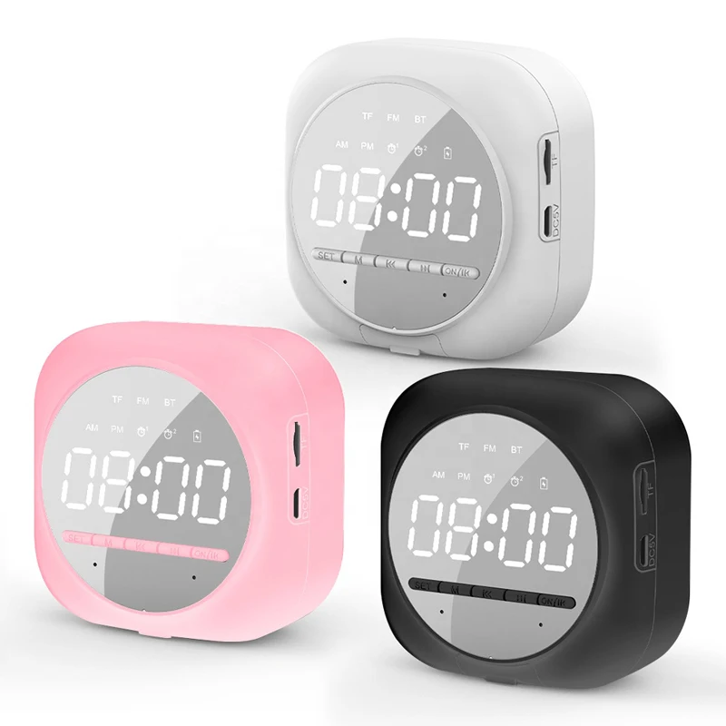 

Mirror Speaker Radio Card Creative Clock Alarm Clock Speaker, White,black,pink