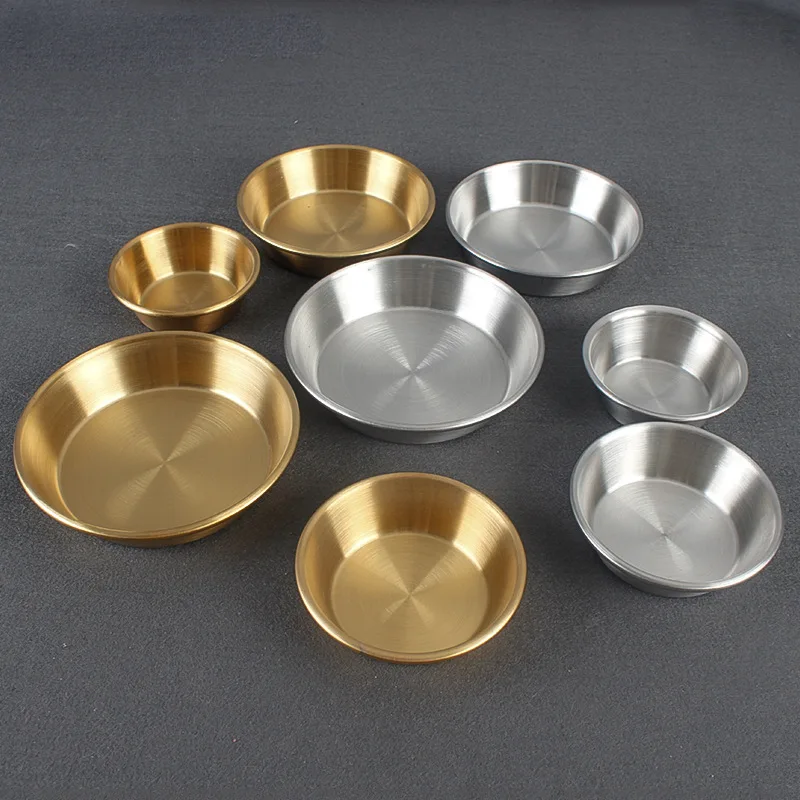 

Japanese and Korean SS304 Delicious Sauce Tray Kitchen Accessories BBQ Seasoning Plate Factory direct sale, Silver and gold