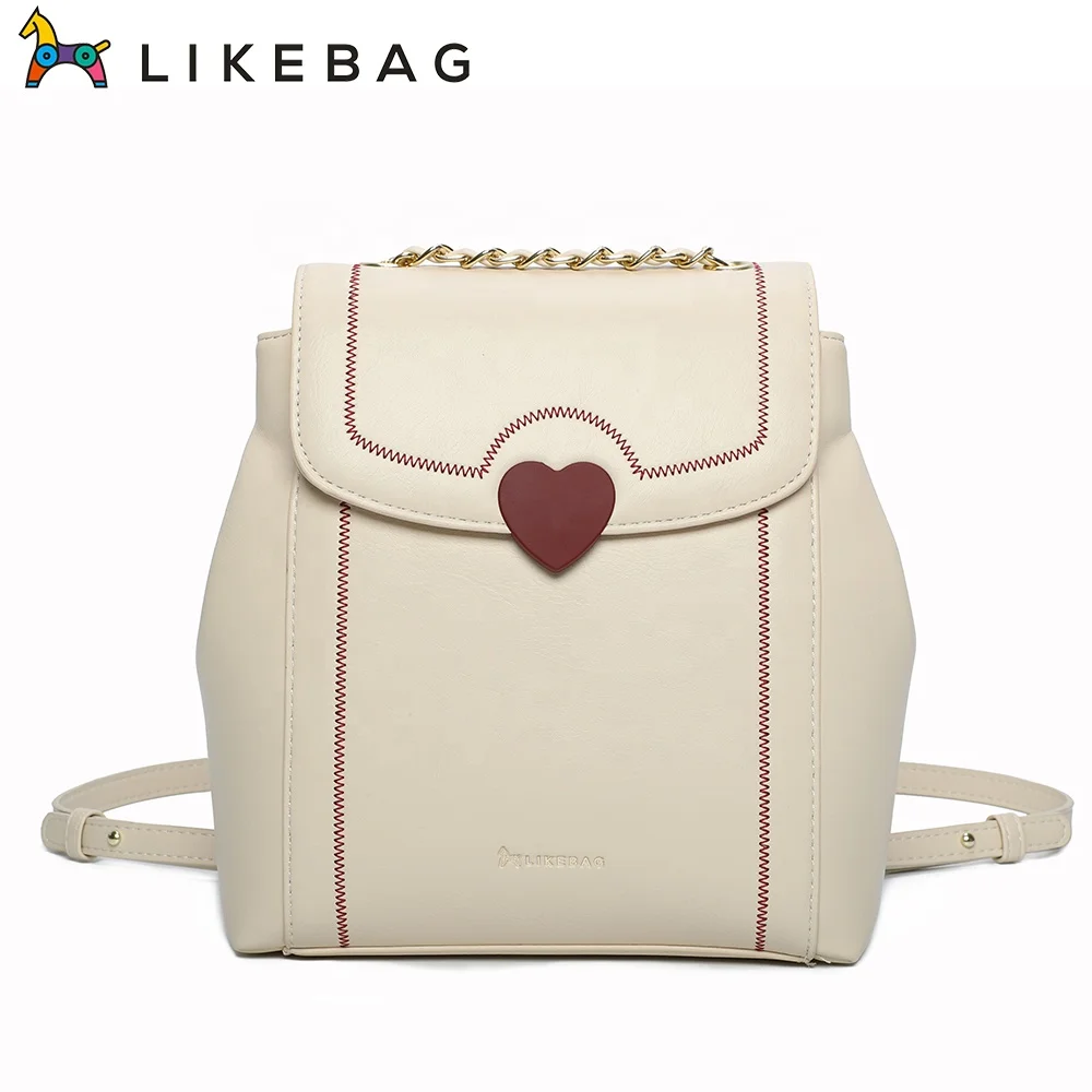 

LIKEBAG new Fashion casual female bag peach heart lock embroidery thread pu leather chain Shoulder Bags for women