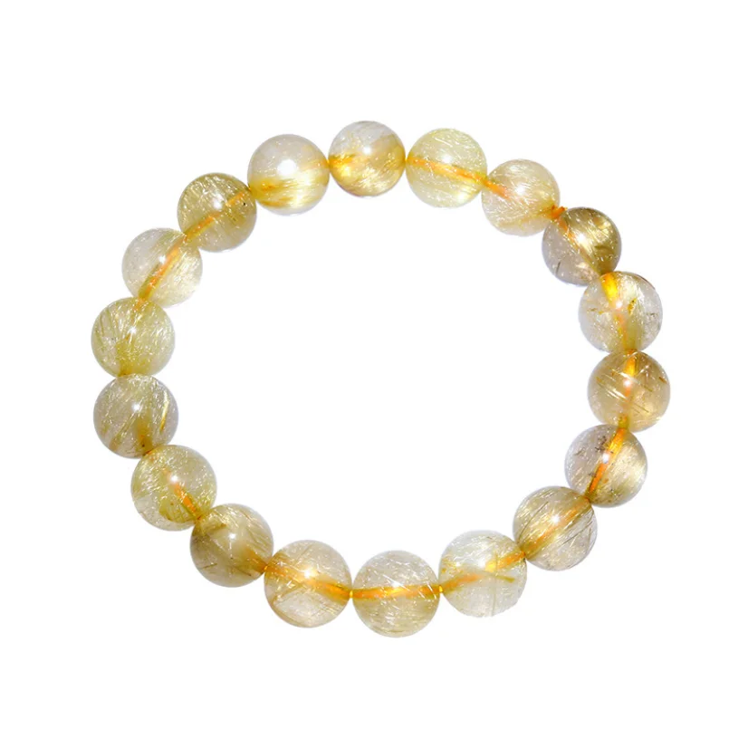 

Hot Sale Natural Gold Hair Crystal Round Beads Rutilated Quartz Bracelet for sale, Yellow