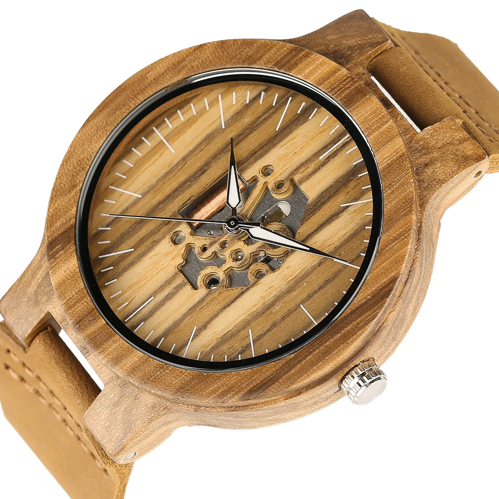 
OEM Private Label Custom Logo Hollow Movement Dial Wooden Watch Unisex 