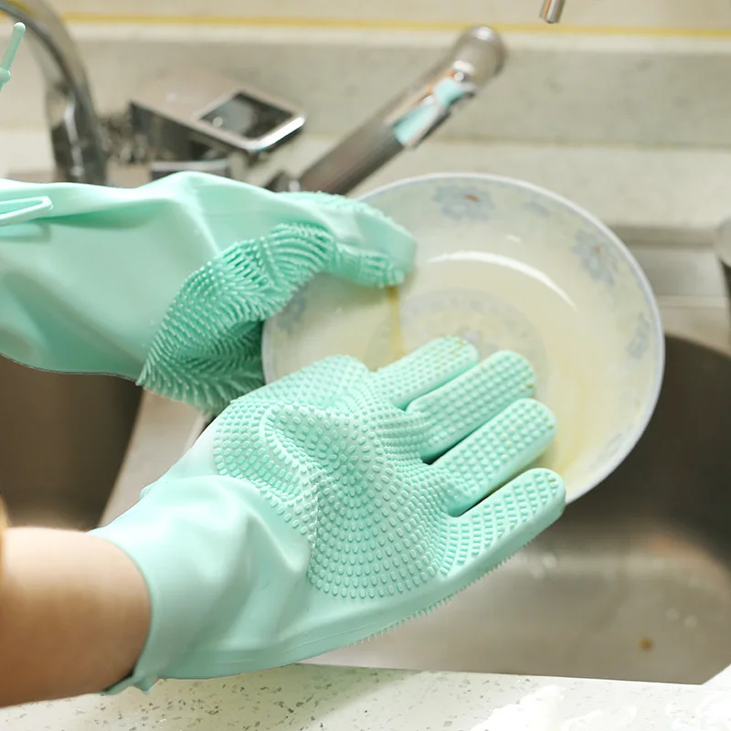 

Factory Custom Logo Household Gloves Dishes Cleaning Scrubber Silicone Dishwashing Gloves