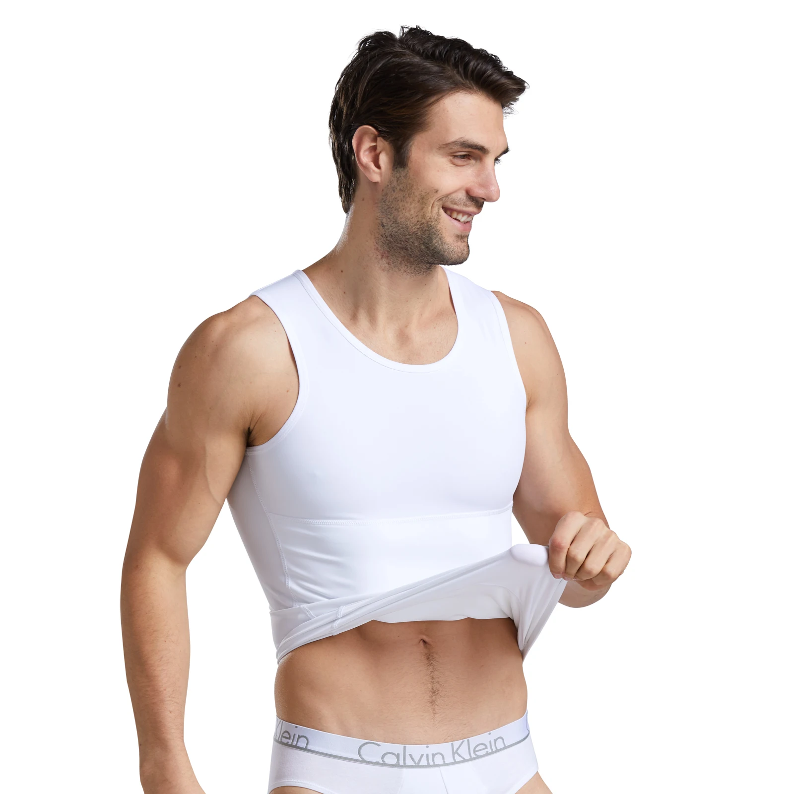 

2021 new style Men's body-shaping vest shaper chest back compression vest shapewear, White,black