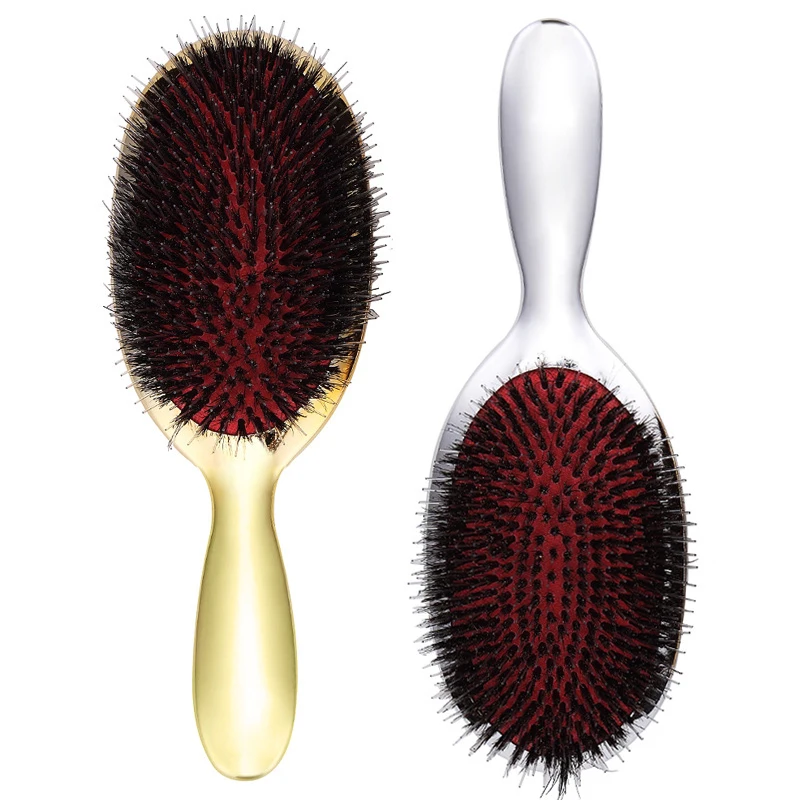 

Airbag Plated Boar Bristle electroplating Paddle Hair Brush Salon Hairdressing Oval Comb For Scalp Massage brush