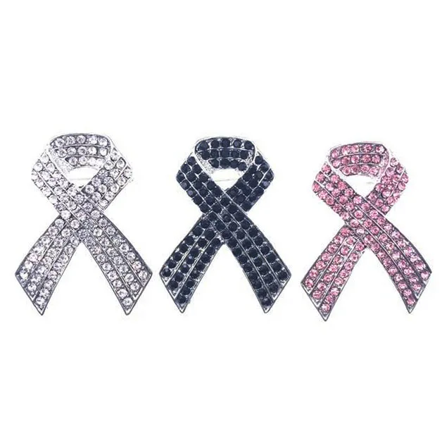 

Fashion Style Pink Rhinestone Brooches Breast Cancer Awareness Pin Ribbon Brooch Pin Lucky Jewelry