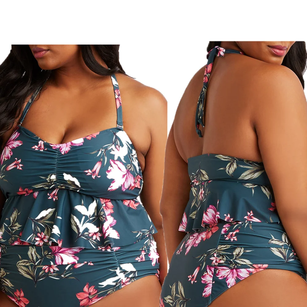 

2021 Hot sale women's large size high waist cover belly swimsuit bikinis woman swimwear plus size, Shown