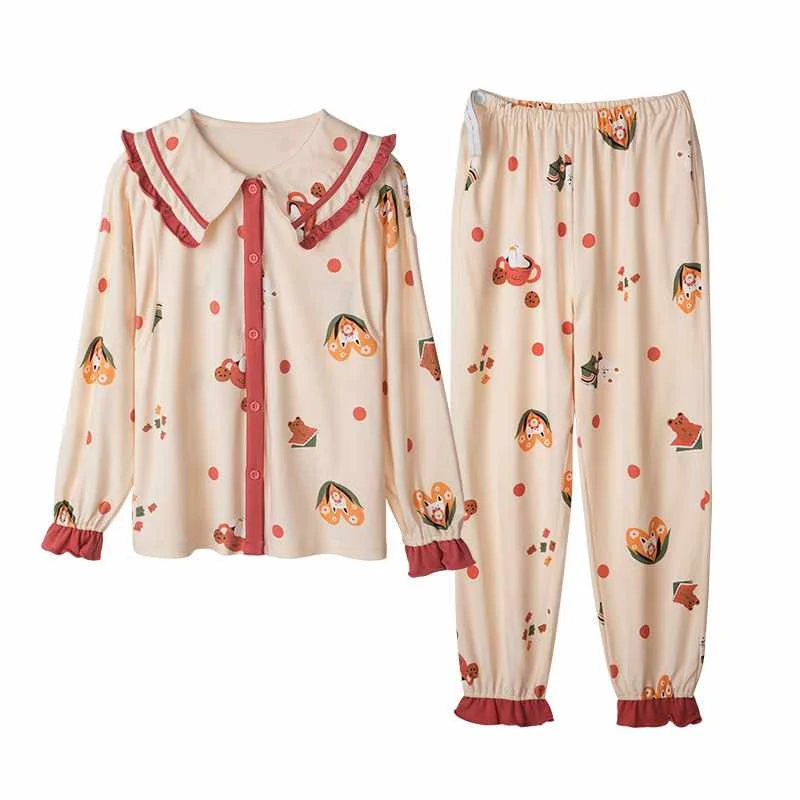 

Autumn pregnant women pure cotton women's long-sleeved pajamas suits, Gray/champagne/pink