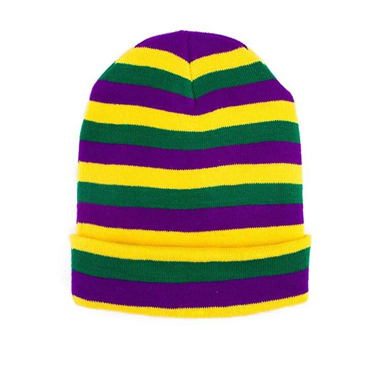 New Arrival Mardi Gras Unisex Knitted Beanie Cap Slouchy Knit Hat