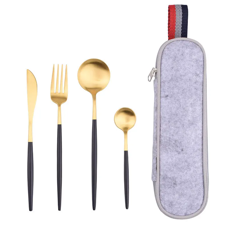 

Reusable Utensils Set with Spoon Fork Chopsticks Straw and Portable Case Dinnerware Set Travel Cutlery Set Camping Tableware, As photo