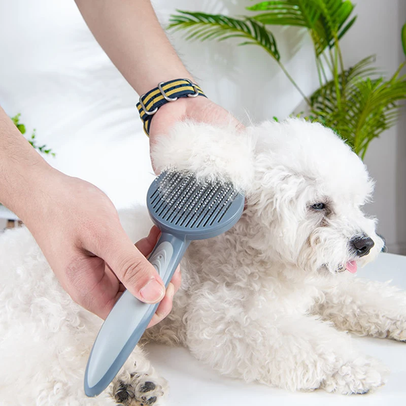 

Pet Comb for Dogs Grooming Automatic Hair Brush Remover Pet cat Hair shedding Comb Dog Beauty cleaning Comb Pet Products, Pink,grey,green