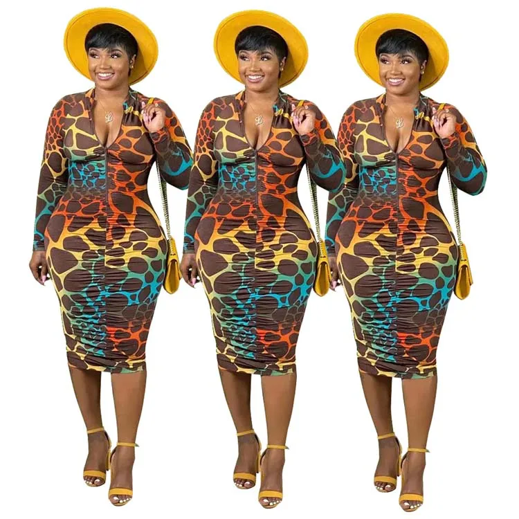 

2021 Fashion Custom Wholesale summer bodycon cheetah bodycon leopard maxi dress for women