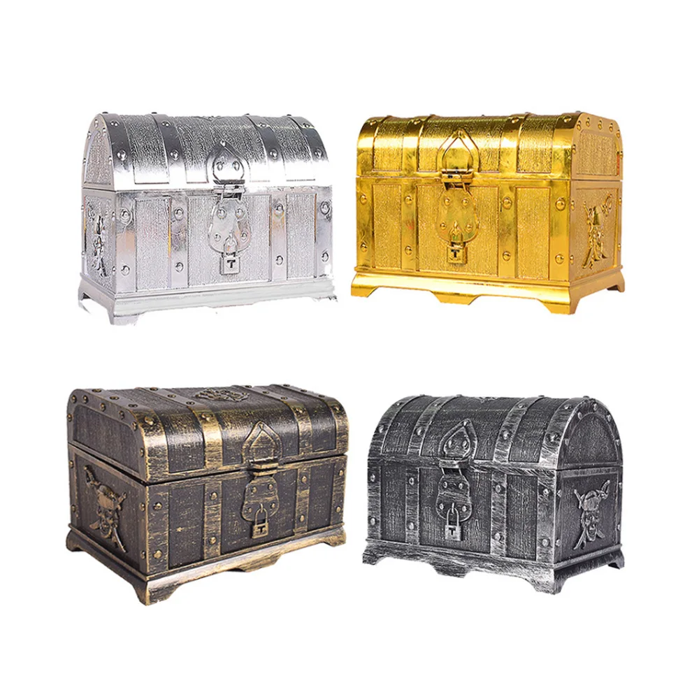 

LZY742 Well Pack Plastic Box Pirate Treasure Chest Lock Skeleton Key Storage Decorative Treasure Keepsake Box, Picture