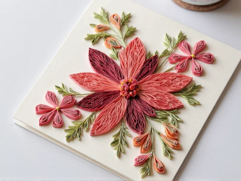 Handmade quilled greeting card with 3D floral design