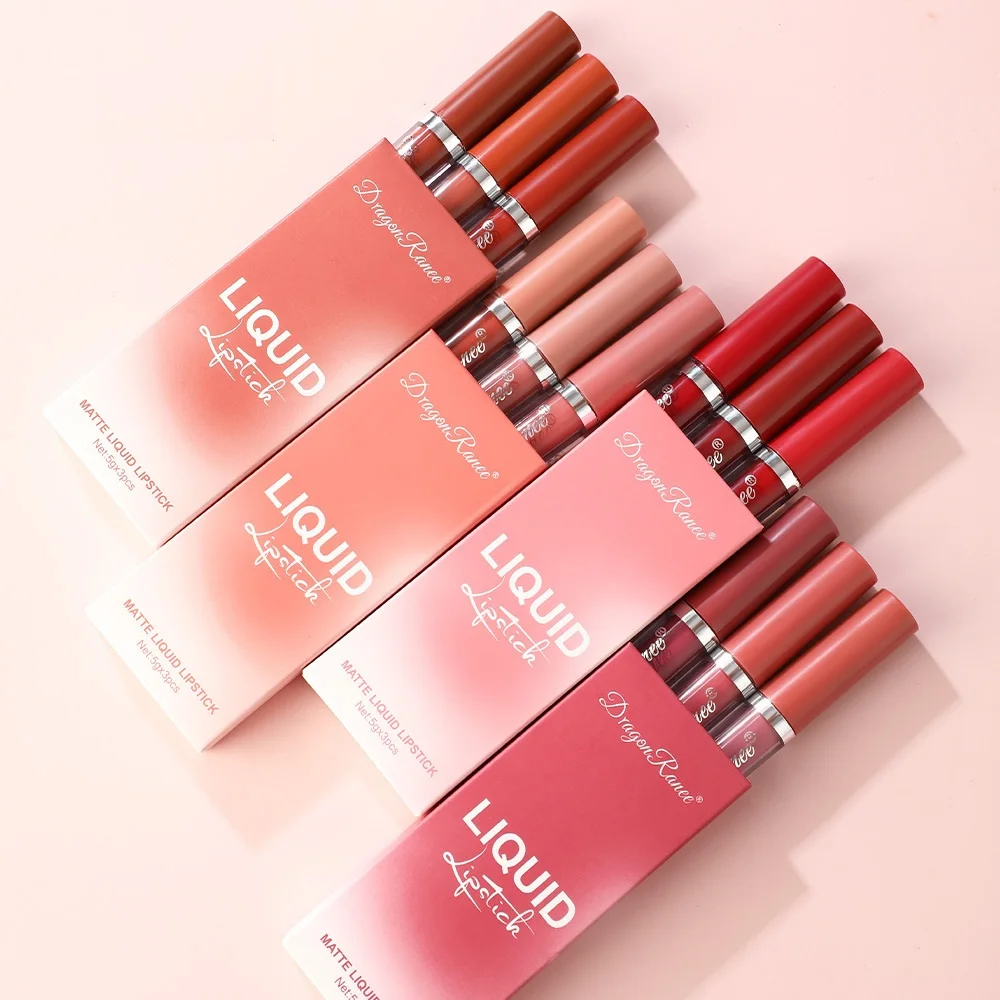

3PC Lip Glaze Set Velvet Matte Lipstick Orange Sexy Lip Gloss Milk Tea Liquid Lipstick Bean Paste Lip Gloss