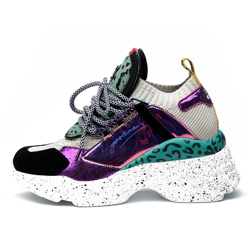 

Wholesale Latest Woman High Quality Fashion Platform Sport Shoe Horse Hair Genuine Leather Women's Chunky Sneaker, 2colors