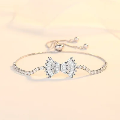 

New designs jewelry butterfly bow knot zircon chian girls adjustable copper crystal bracelet