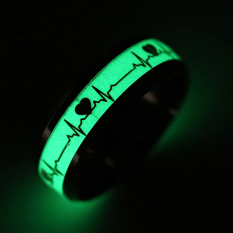 

Fashion Jewelry European and American Popular Luminous ECG Rings Couple Titanium Steel Ring