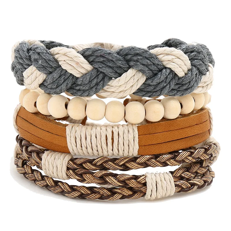 

Vintage Leather Bracelet Set For Men Bohemian Multilayer Beaded Wrap Rope Valentine's Day Gift Bracelets