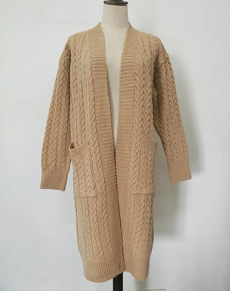 

B53855A Hot sale long cardigan women fashion pure color knitted sweater coat