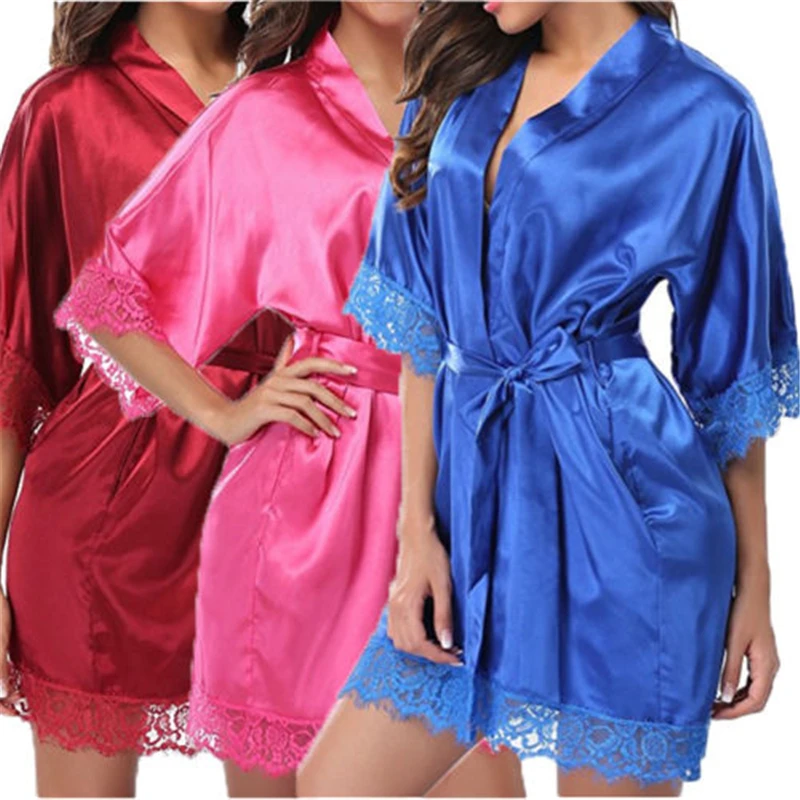 

Women Nightdress Satin Lace Sexy Sleepwear Lingerie Night Mini Solid Dress V Neck Nightgown Gown Nuisette Nighty