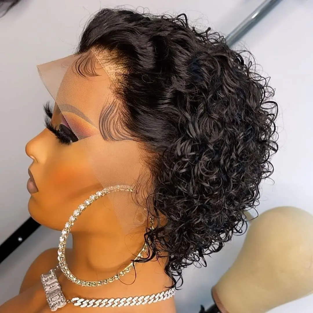 

pixie short color HD lace Frontal bob Wigs for black women curly Human Hair lace frontal cut cuticle aligned bob human hair wigs