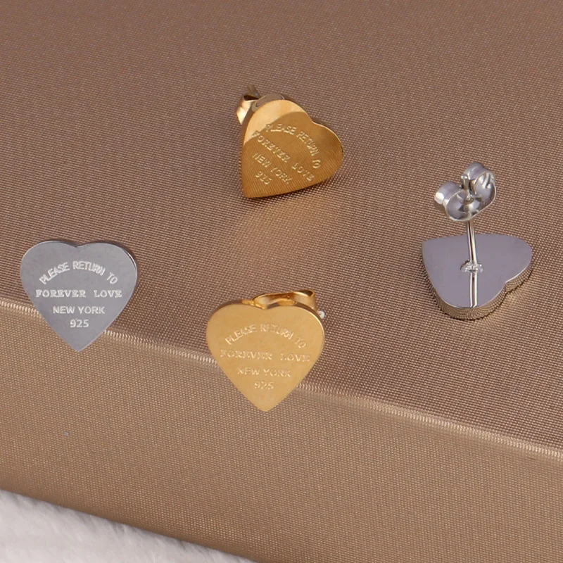 

Cute Gold Heart Earrings Stainless Steel Heart Stud Earrings, Gold silver