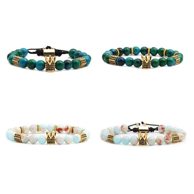 

ADELANTE New Tiger Eye Stone Shoushan Stone Crown Beaded Weaving Bracelets Set Beads Jewerly