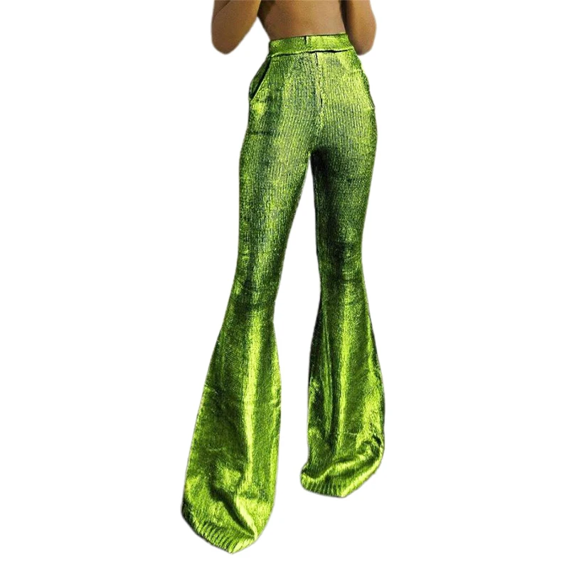 

K21P04308 Wholesale Clothing Trend Neon Flare Pants Medium Waist Lady Streetwear Casual Stretch Women Trouser