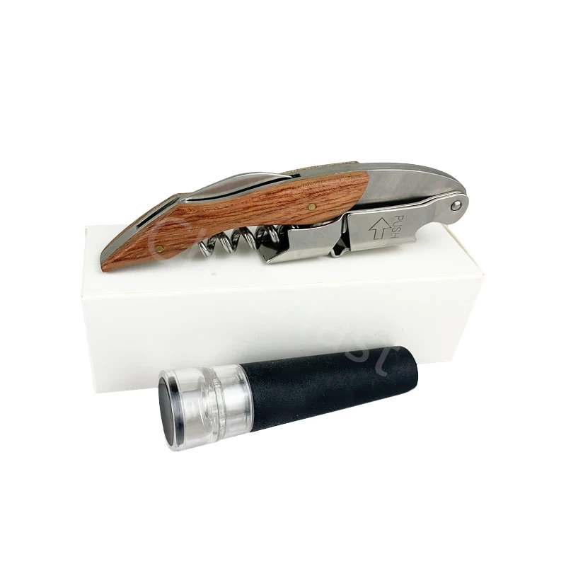 

Nice Customized Logo Rosewood Red Wine Wooden Handle Corkscrew With Stopper