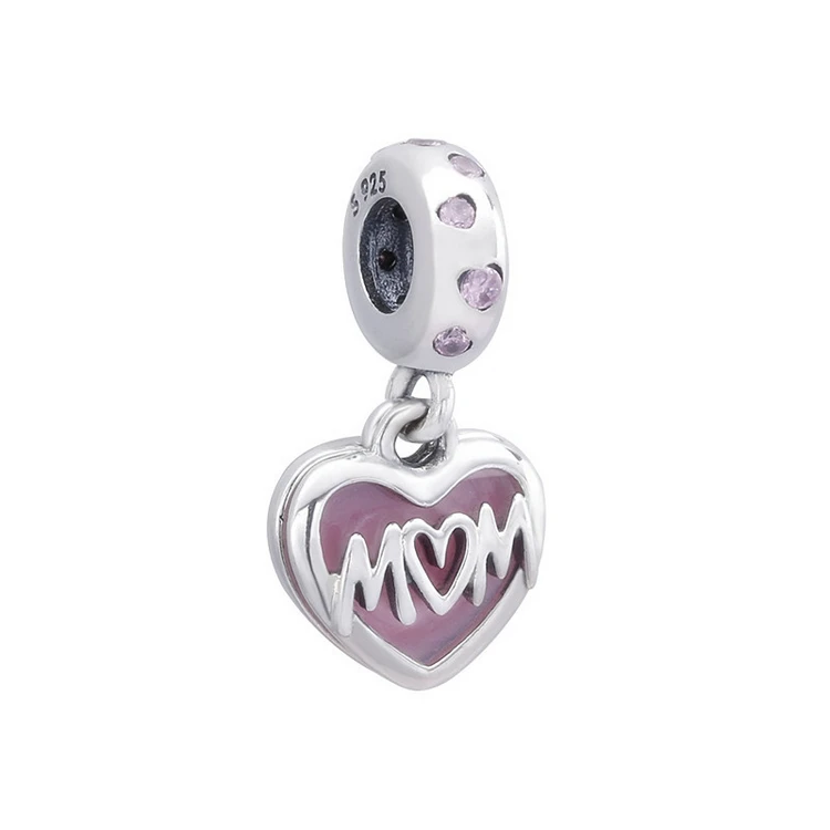 

New hot selling products gorgeous 925 silver mom script heart dangle charm