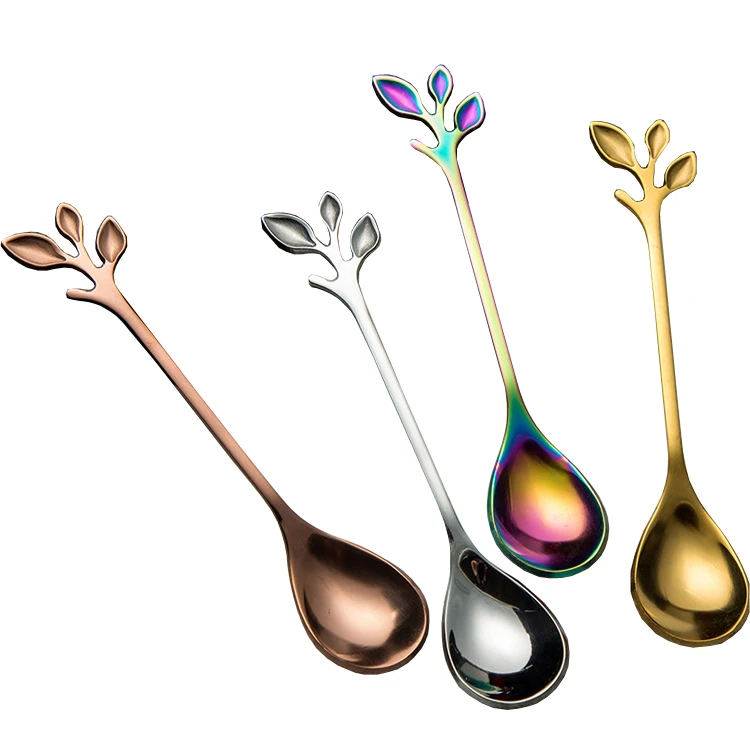 

Hongda Portable Stainless Steel Eco Friendly Spoon Small Gold Fork Spoon Dessert Teaspoon, Silver, gold, rose gold, black, white, rainbow, blue, pink, red