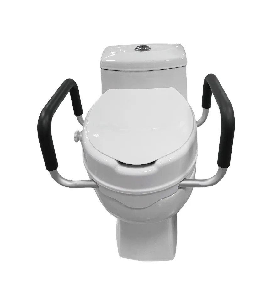 SUNCARE Elder Homecare Safety 6 Inch PP Durable Raised Toilet Seat With Detachable Armrest and Lid
