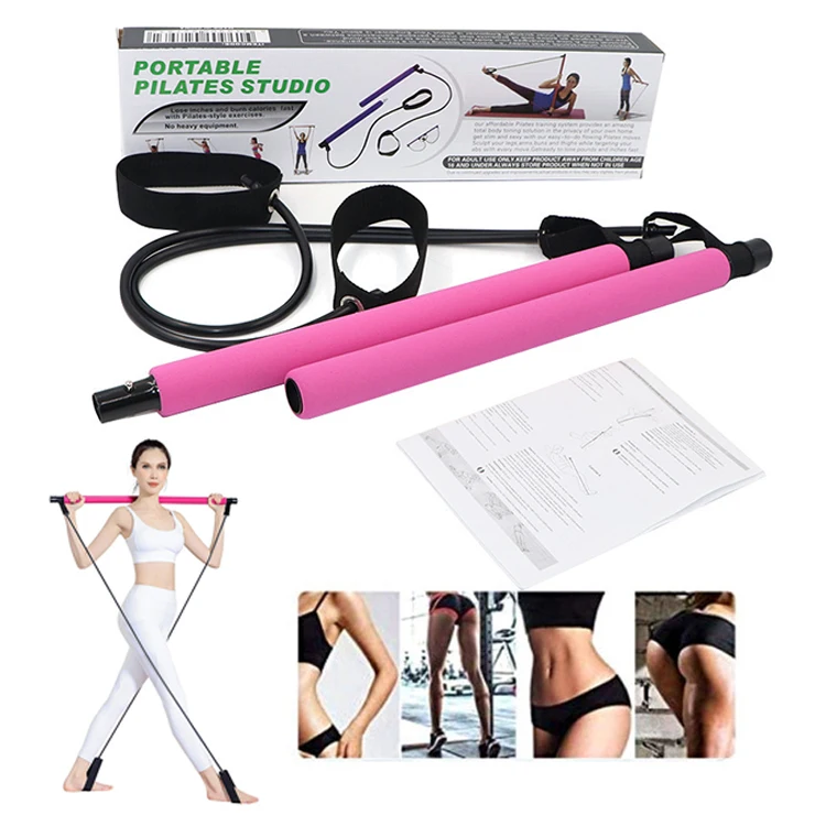 

Home Gym Total Body Workout Yoga Exercise Stick Pilates Bar Kit with Resistance Bands, Pink, purple, blue