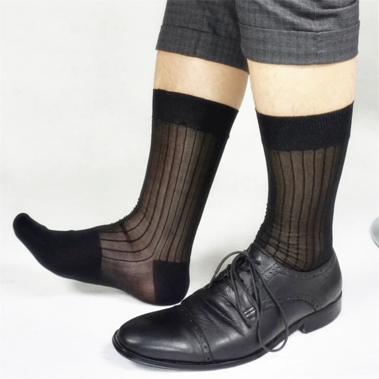 Men's Classic Black Striped Dress Socks Man Business In Short Tube Half ...