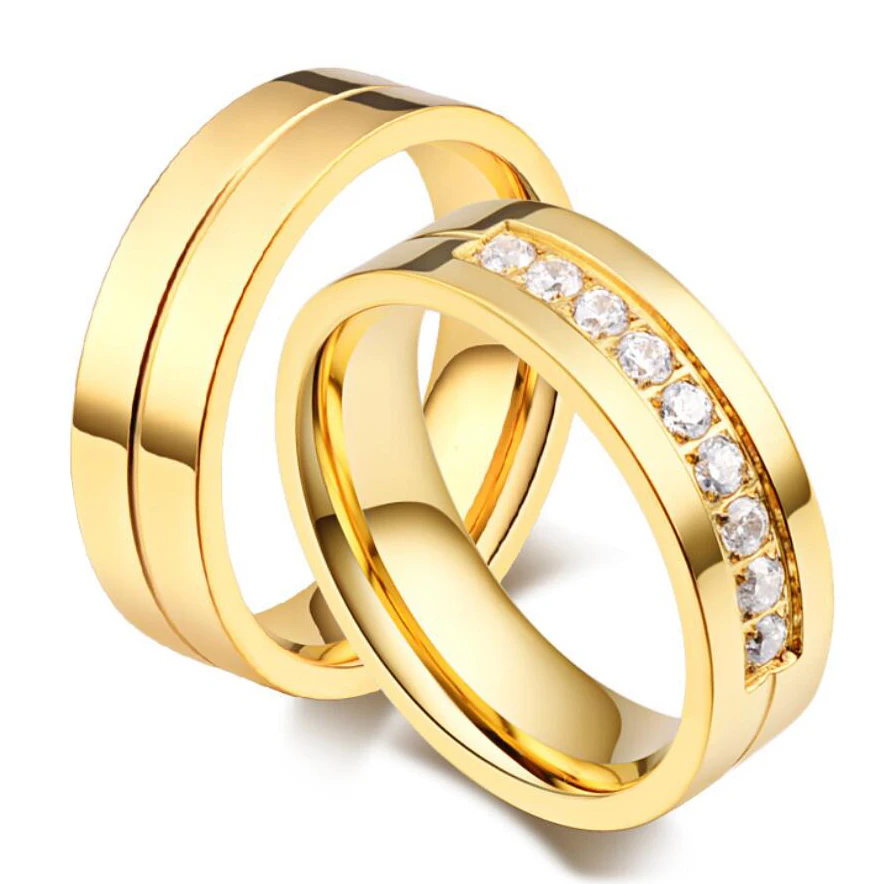 

CZ Crystal Lover Jewelry Stainless Steel 18K Gold Plated Couple Wedding Rings Bands OEM/ODM Accept