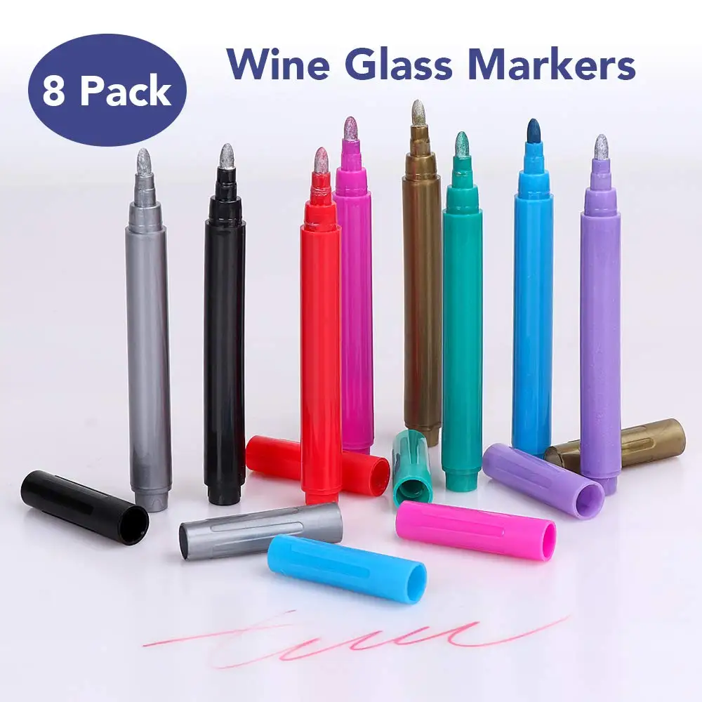 Wine Glass Marker Metallic Pen Set Round Tip Diy Writing Chalk Marker On Glass,Mirror,Window
