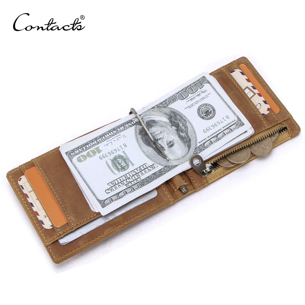 

dropship contact's stylish vintage oil nubuck leather rfid blocking men genuine leather bulk money clip with coin pocket, Coffee;blue;red;camel or customized color