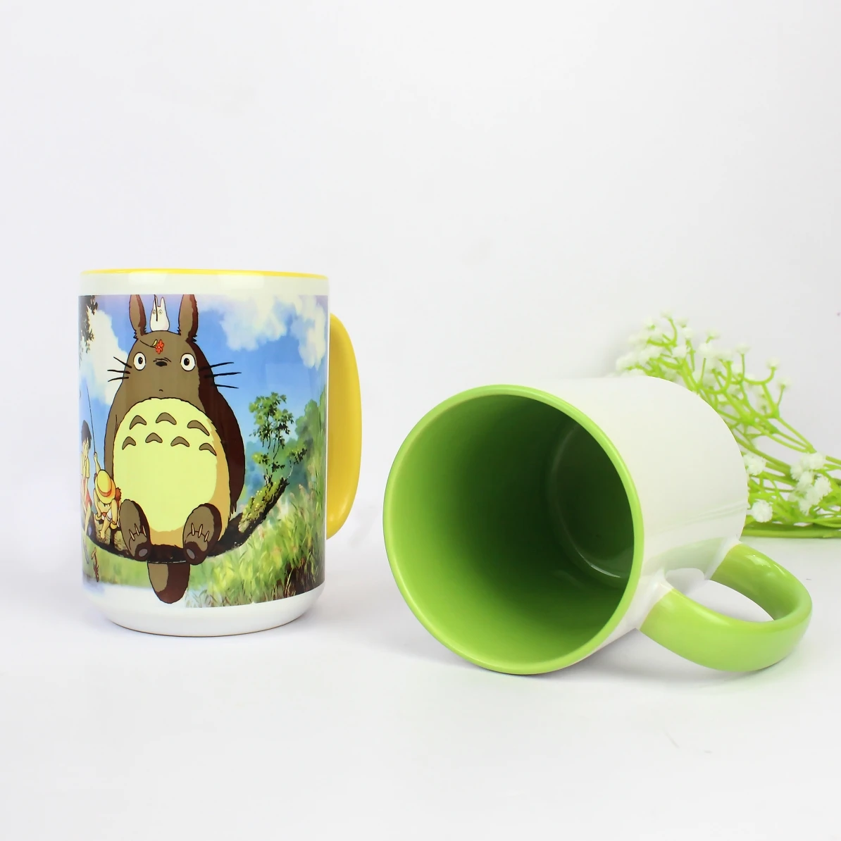 

APULEX 15 oz Products for Sublimation Blanks Coated Inner and Handle Color Cups Mugs for Sublimation, Yellow white blank