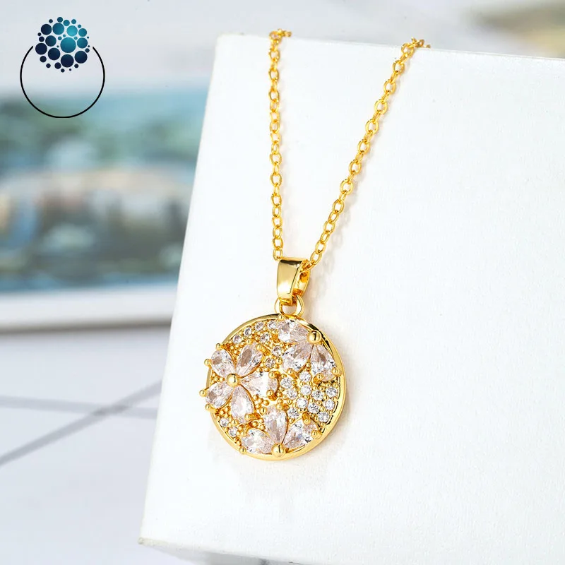 

Factory Price Trendy Handmade Agate Diamond Necklace Gold Plated Flower Pattern 925 Sterling Silver Jewelry Set For Women Gift