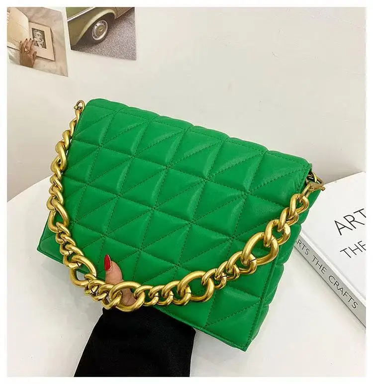 

Branded Women's Shoulder Bags 2022 Thick Chain Quilted Shoulder Purses And Handbag Women Clutch Bags Ladies Hand Bag, Black, red, green, beige